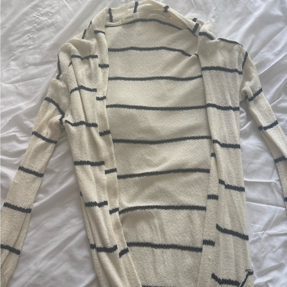 Striped Open-Front Cardigan Sweater
